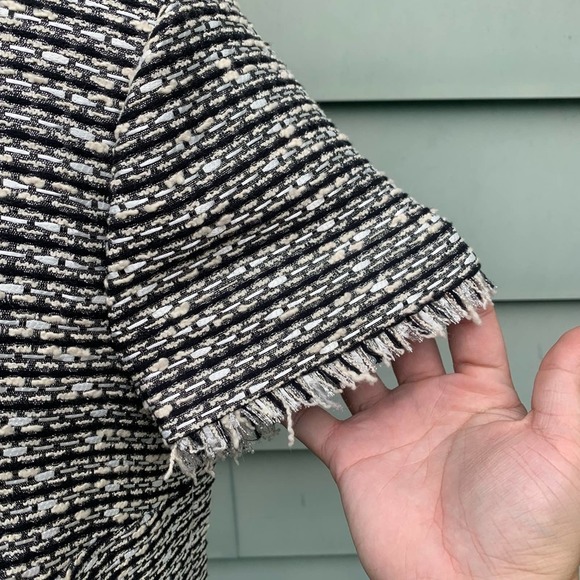 Talbots Tweed short sleeve blouse with fringe sleeves and a zipper in the back - Picture 6 of 9